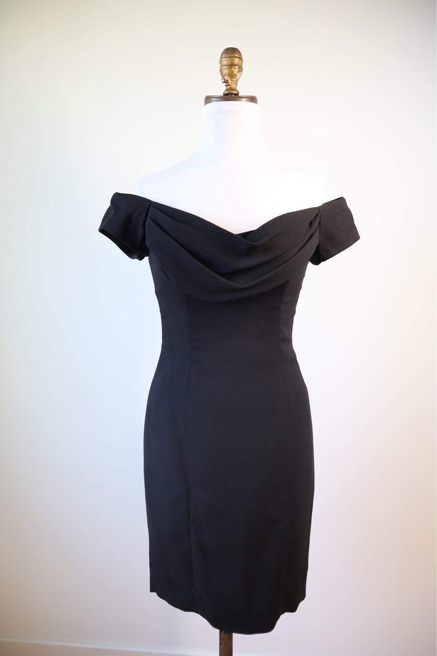 Nicole Miller Off The Shoulder Black Mini Dress Vintage Inspired Timeless Size 2